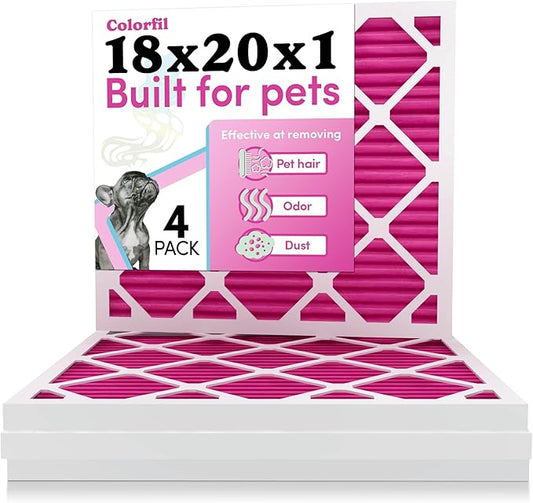 18x20x1 Air Filter by Colorfil | Color Changing Filters for Cat and Dog Odor | MERV 8 Furnace AC Filter for Pet Hair and Dust | 17.5"x19.5"x0.75" Exact Size | Pack of 4