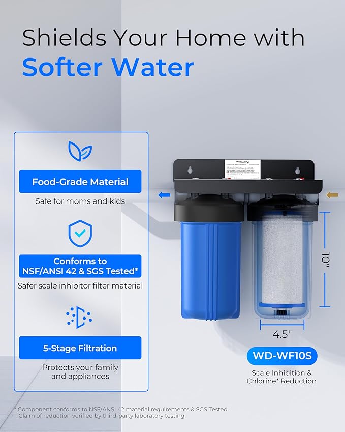 Waterdrop Whole House Water Filter, Anti-Scale Sediment Filter Cartridge, Replacement for GE® FXHTC, GXWH40L, iSpring, Culligan® RFC-BBSA, Whirlpool®, Any 10" x 4.5" System, 5 Micron
