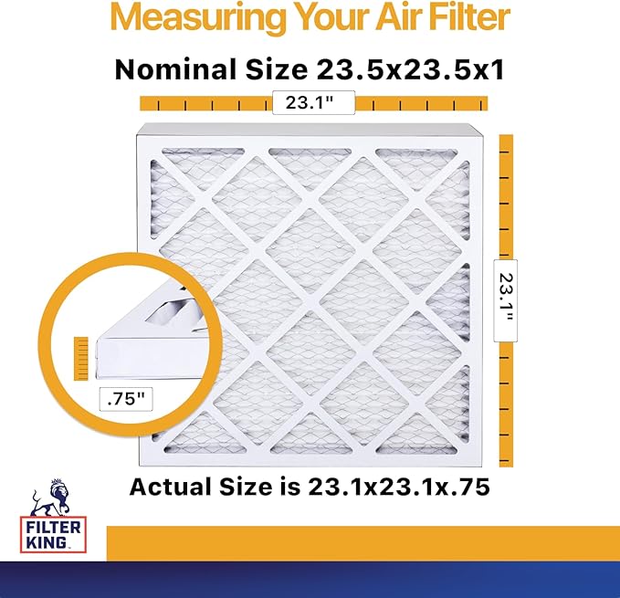 Filter King 23.5x23.5x1 Air Filter | 12-PACK | MERV 13 HVAC Pleated A/C Furnace Filters | MADE IN USA | Actual Size: 23.5 x 23.5 x .75"