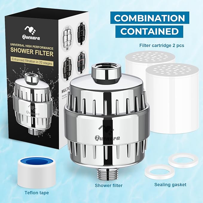 Upgrade Shower Filter,20-Stage Shower Head Filter with 2 Replaceable Filter Cartridges, High Output Shower Water Filter for Removing Chlorine and fluoride-Chrome