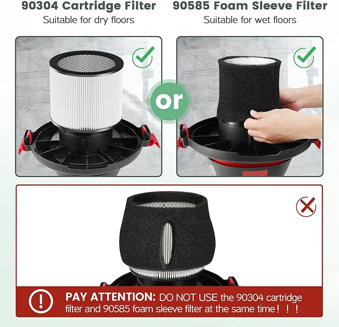 90304 Replacement Filter Kit Compatible with Shop Vac Cartridge Filter 90350 90304 90333 90585, Fits Most 5 Gallon and above Wet Dry Vacuum Cleaner (2+2+4+1)