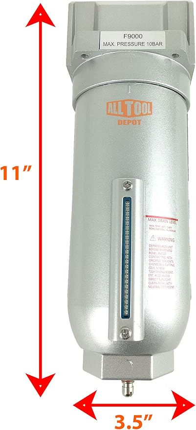 3/4" NPT SUPER DUTY Industrial Grade Particulate Filter/Water Trap For Air Compressor Compressed Air Lines, 5u With Metal Bowl (MANUAL DRAIN)