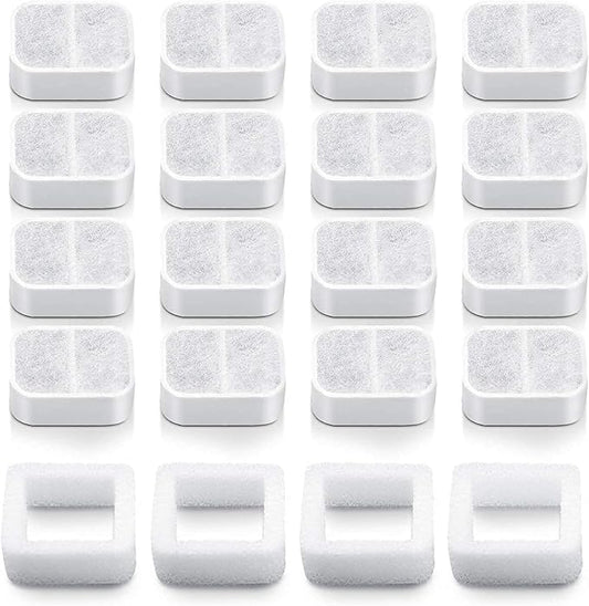 20 Pack Ceramic Cat Water Fountain Replacement Filters - 16 Pet Fountain and 4 Foam Filters for Tritone/Fiumi Ceramic Pet Lotus Drinking Fountain
