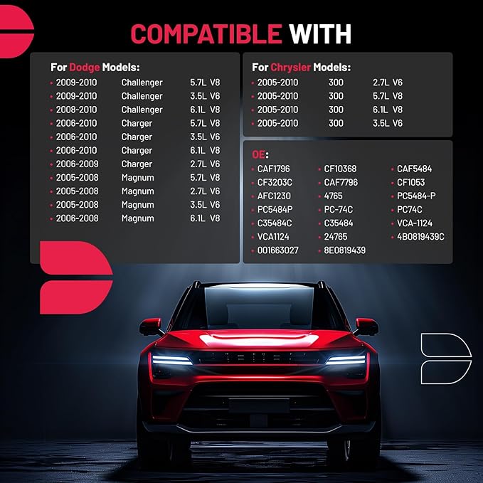 BDFHYK 1PC CF10364 Cabin Air Filter with Activated Carbon Compatible with Chrysler 300 2005 2006 2007 2008 2009 2010, Compatible with Dodge Challenger Charger Magnum