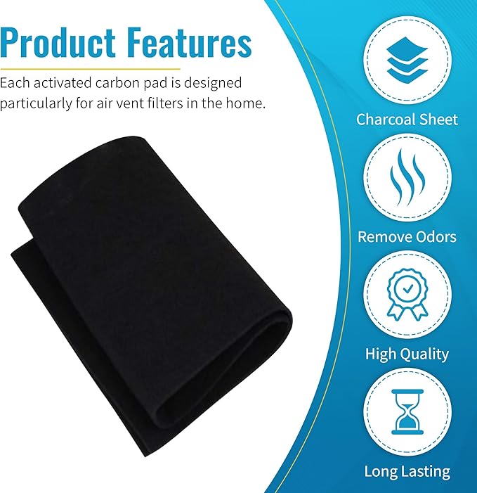 CFS 4-PACK Cut-to-Fit Carbon Pad 16 x 48 inches for Air Filters Charcoal Sheet fits Air Purifiers Range Hoods Furnace Filters removes Odor V O C Parts Accessories Replacement Replenishment and more