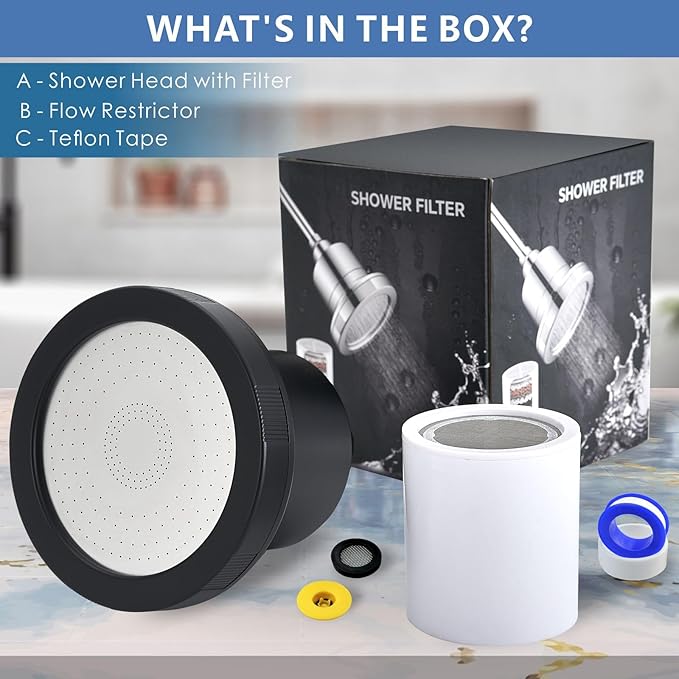 Voolan Filtered Shower Head - 20 Stage Luxury Rain Shower Filter For Hard Water for Remove Chlorine and Harmful Substances - 4.5" Round High Pressure Rainfall Showerhead (Matte Black)