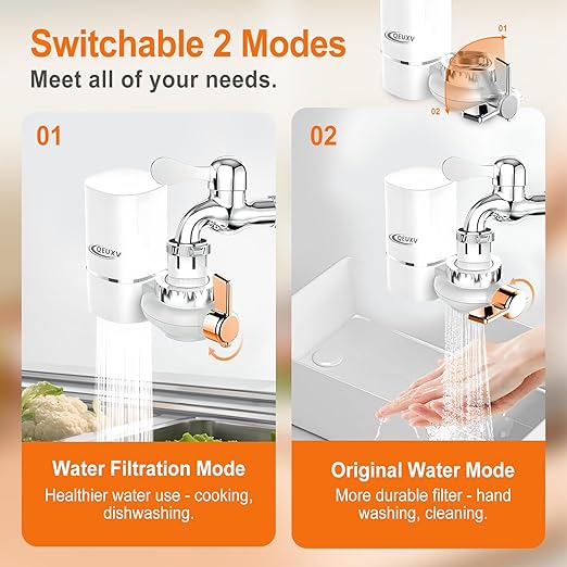 Water Filter for Sink Faucet with Universal Adapter, Removes 99% of Lead, 800 Gal Tap Water Filter System for Kitchen Sink, Reduce Chlorine, 1 Washable Durable Ceramic Filter