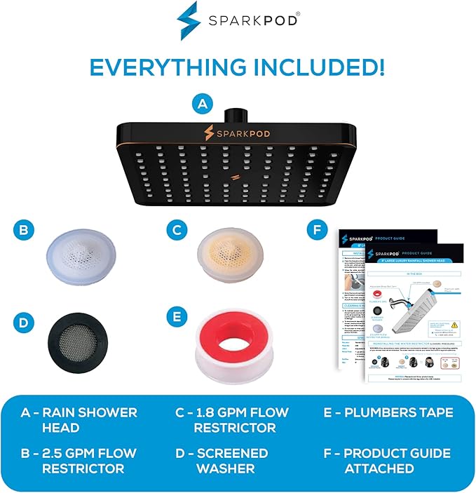 SparkPod Shower Head - High Pressure Rain - Premium Quality Luxury Design - 1-Min Install - Easy Clean Adjustable Replacement for Your Bathroom Shower Heads (Vintage Oil Rubbed Bronze, 8 Inch Square)