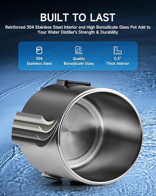 CO-Z Water Distiller for Home, 1350W 4L Distilled Water Machine for CPAP Machine with Control Panel & Glass Container, 1.1 Gal. Stainless Steel Water Distilling Equipment with Essential Oil Wine Modes