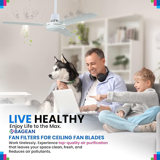 Ceiling Fan Filters for Blades - Coconut Shell Activated Carbon Unscented Dust Catcher Ceiling Fan Filter - Easy Peel & Stick on Fans - Blade Air Purifier Pads Absorbs Odor & Freshens the Air (10-Pcs)