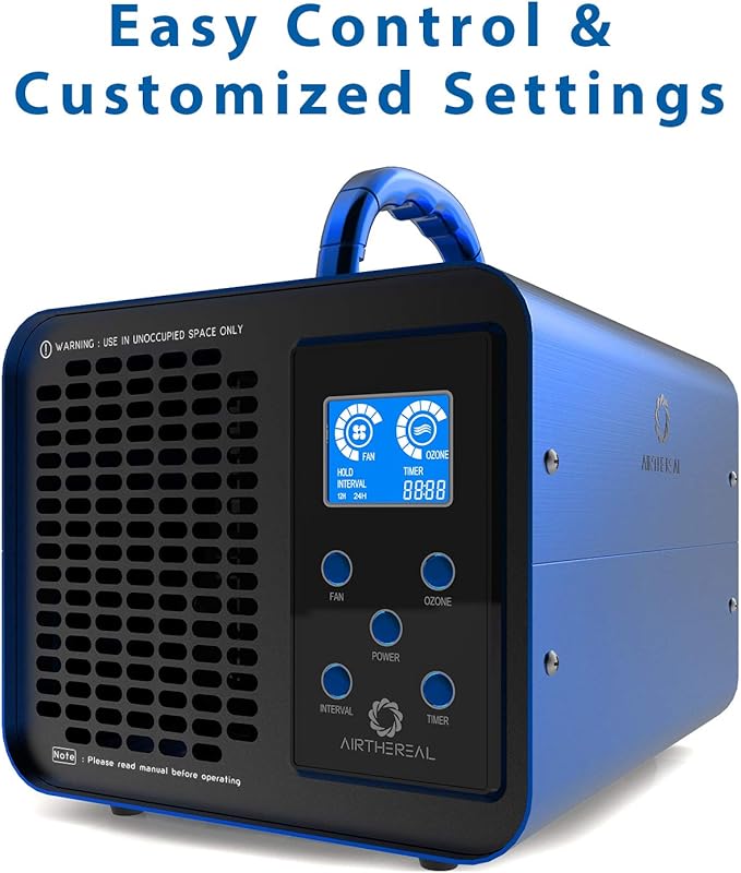 Airthereal MA10K-PRODIGI Digital Ozone Machine, High Capacity Ozone Generator Odor Removal - O3 Deodorizer Air Ionizers for Large Rooms, Cars and Smoke - Adjustable Output and Timer, Blue