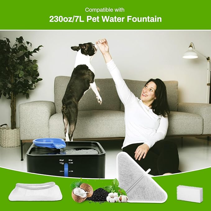 12 Pack Replacement Filters for 230oz Dog Water Fountain, Water Fountain Filter Replacement for 5 Layers Filtration System 7L Pet Fountain,12 Filters+12 Sponges+12 Mesh Bags for 1.8GAL Dog Water Bowl