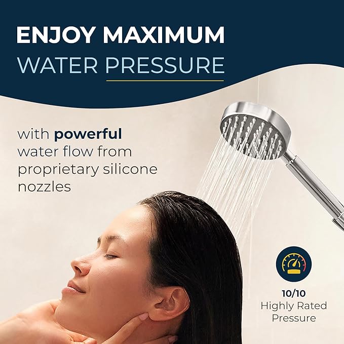 HammerHead Showers® Solid Metal Handheld Shower Head with Hose and Brass Holder - BRUSHED NICKEL - 2.5 GPM High Pressure Shower Heads with Adjustable Shower Wand Bracket - 6ft Flexible Extension