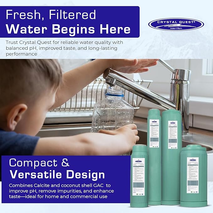 Crystal Quest Calcite & Coconut Shell GAC Water Filter Cartridge – pH Balancing, Dual-Stage Filtration, Removes Impurities, Enhances Taste – Fits Countertop & Inline Systems