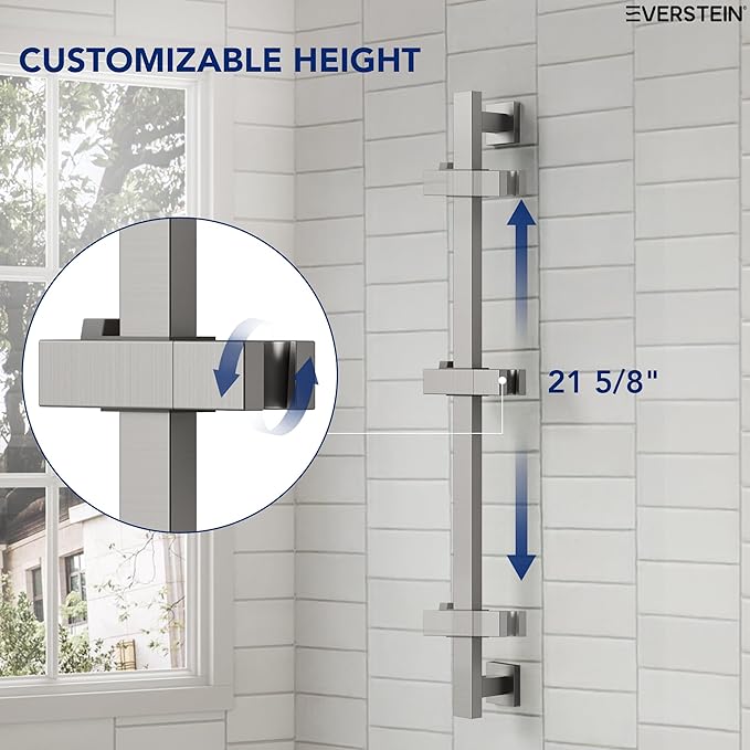 EVESTEIN Adjustable Hand Held Shower with Slide Bar, 3-Function Handshower Head with Hose, Brushed Nickel