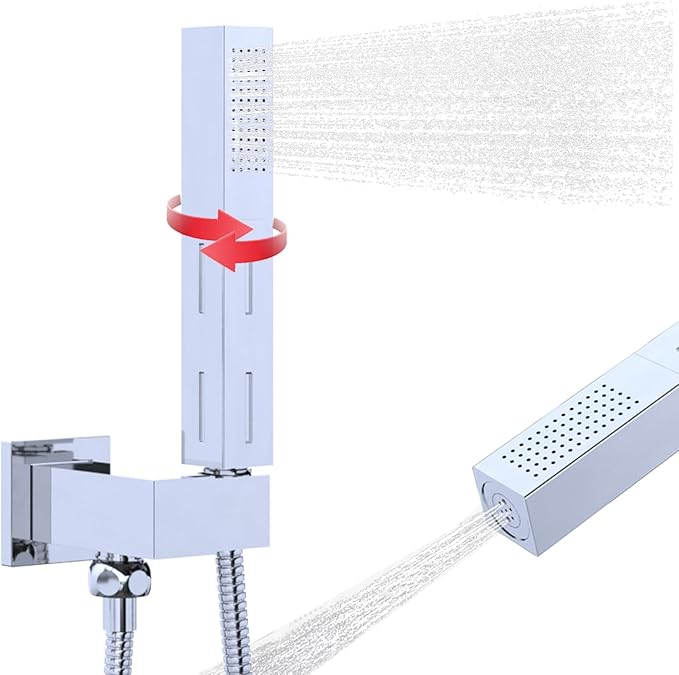 2 Settings Handheld Sprayer High-Pressure Shower Head with 59inch Flexible Hose, Square 2 in1 Model Solid Brass Adjustable Shower Wand Replacement Kit, Polished Chrome