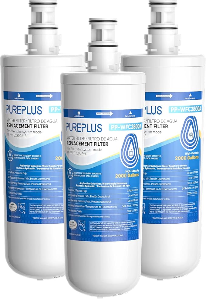 PUREPLUS 3US-AF01 Under Sink Water Filter, Compatible with Standard 3US-AF01, 3US-AS01, AP Easy C-CS-FF, WHCF-SRC, WHCF-SUFC, WHCF-SUF Water Filter, 3 Pack