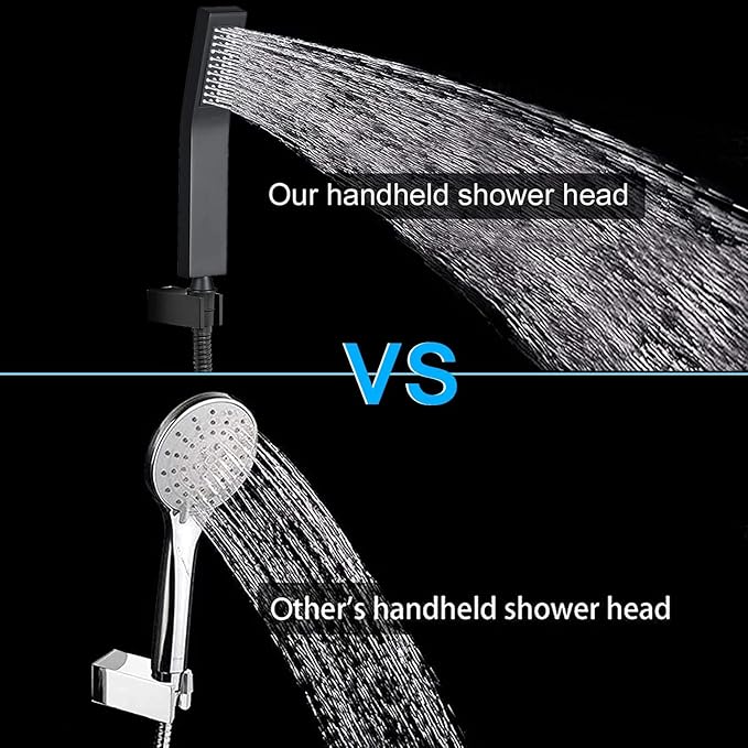 All Metal 12'' Rain/Rainfall Shower Head with Handheld Spray Combo, High Pressure Square Shower Head with 13'' Extension Arm, Dual Black Shower Heads with 78'' Hose, Waterfall Showerhead, BELLEARLY