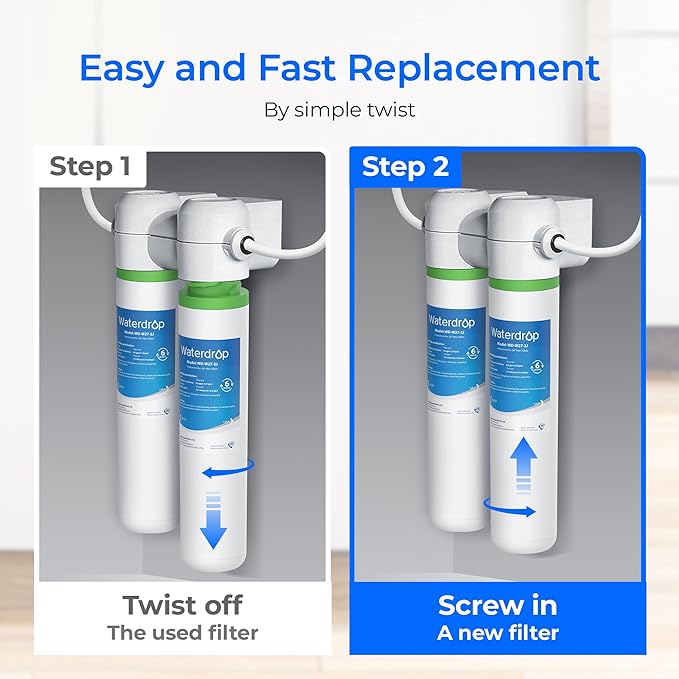 Waterdrop FQK2J Under Sink Water Filter, Replacement for GE FQK2J, FQK1K, 1350 Gallons Dual Flow Drinking Water Replacement Filters (4 Count)