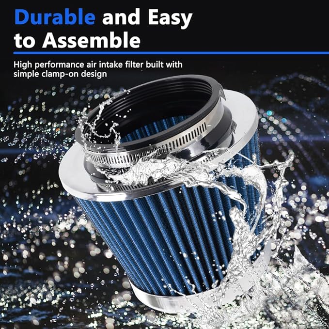 4-Inch Cold Air Intake Filter - Washable, High Performance, 3" or 3-1/2" or 4" Clamp-On Replacement Air Filter Blue