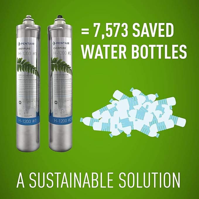 Pentair Everpure H-1200 Drinking Water System, EV928200, NSF Certified to Reduce Lead & PFOA/PFOS, Dual Cartridge System with Filter Head, Cartridges and Hardware, 1,000 Gallon Capacity, 0.5 Micron
