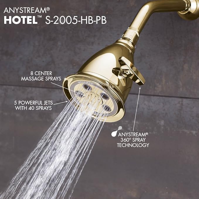 Speakman, Polished Brass S-2005-HB-PB Hotel Anystream High Pressure 2.5 GPM Adjustable Shower Head