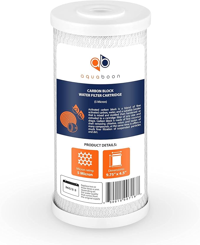 Aquaboon 5 Micron 10 x 4.5 Whole House Water Filters Cartridges Replacement Set of Carbon & Sediment Filters Compatible with FXHTC, DGD-5005, 8 Pack