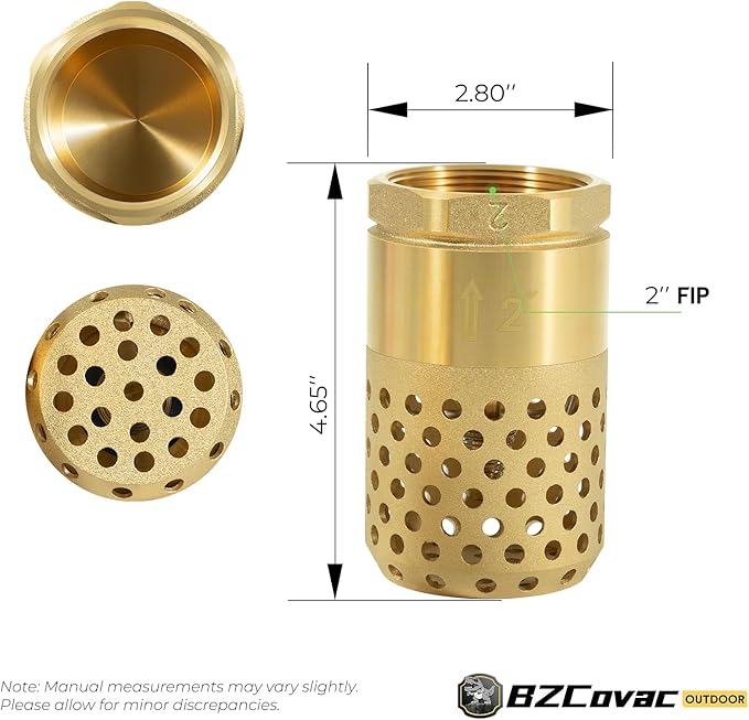 2-Inch Brass Foot Valve with Mesh Strainer, Universal One-Way Female NPT Check Valve with Backflow Prevention, Lead-Free Brass Construction for Irrigation and Water Pump Systems