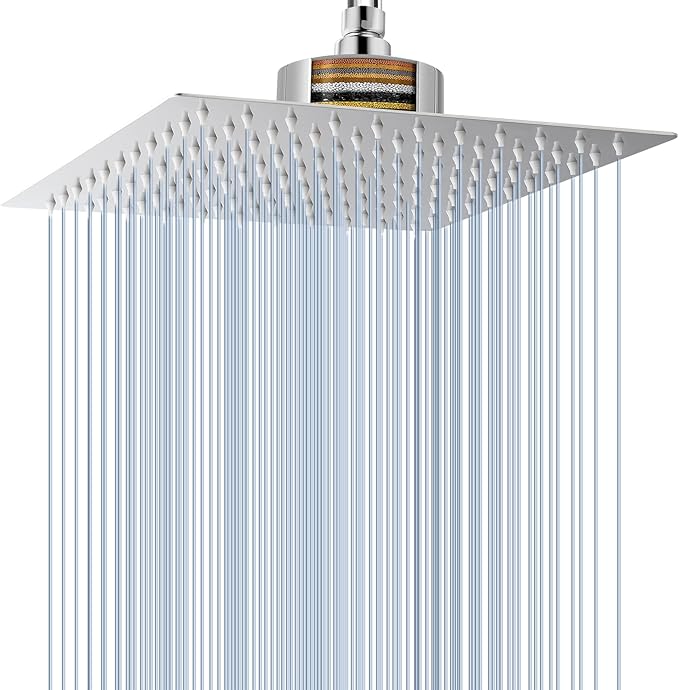 Voolan Rain Shower Head with Filtered - High Flow Large Rainfall Shower Heads Made of Stainless Steel - Waterfall Showerhead Filter For Hard Water (10" Chrome)