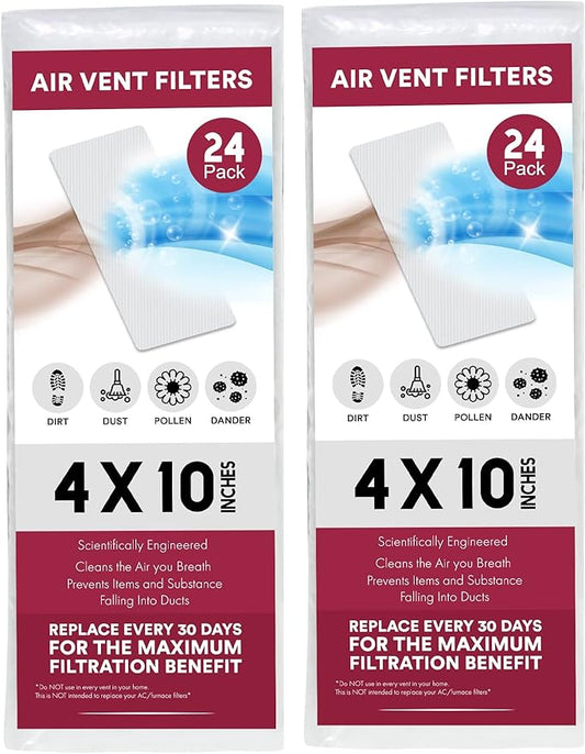 NORTHWEST ENTERPRISES Vent Filters, 48 Floor Vent Register Filters - 4"x10", 90 Day Filtration