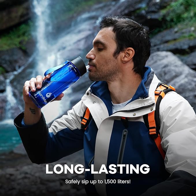 Survimate 5-Stage 0.01μm Ultra-Filtration Filtered Water Bottle, BPA-Free Material, NSF/ANSI 42&372 Certified, Portable Water Filter Bottle for Survival, Camping, Hiking, and Emergency Use