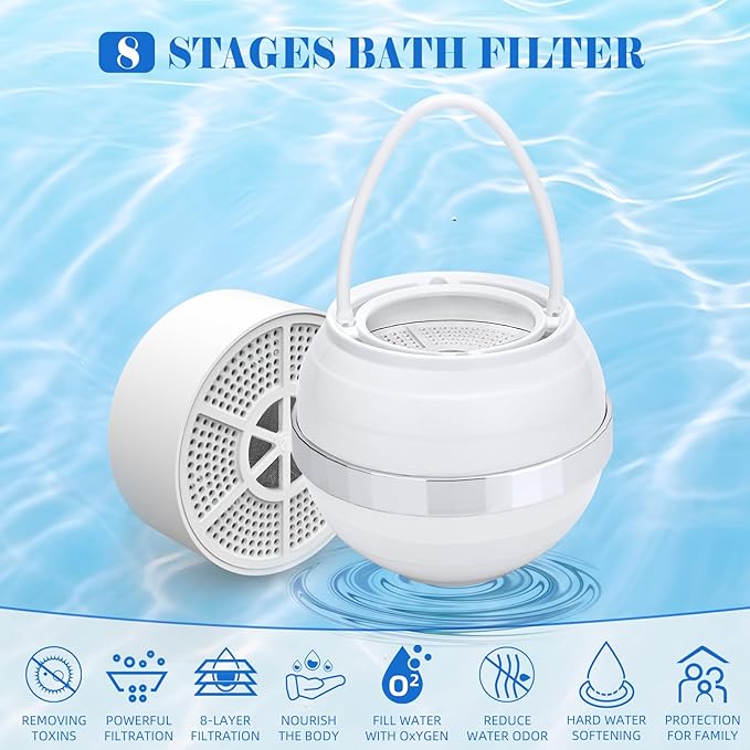 Bath Filter for Tub, Filter for Bathtub Bath Water Filter Removes Hundreds of Contaminants for Softer, Smoother Skin 2500 Gallons of Filtration, BPA Free