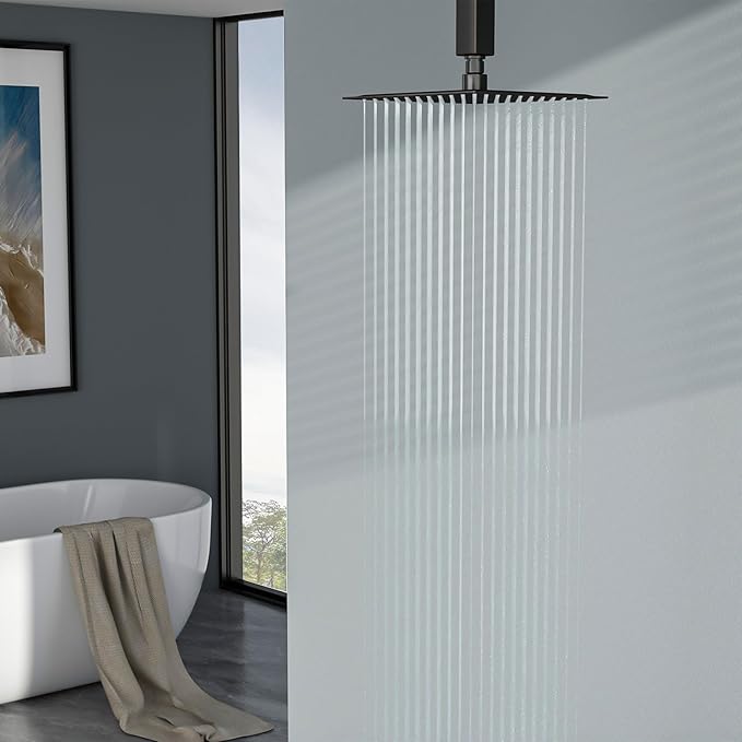 Lordear Rainfall Shower Head 8 Inch Shower Head Stainless Steel Ultra Thin Square Rainfall Shower Head with Easy to Clean Nozzles, Oil Rubbed Bronze