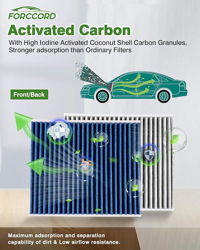 Cabin & Engine Air Filter Fits for Kia Soul 2014 2015 2016 2017 2018 2019 L4 1.6L 2.0L Activated Carbon Cabin Filter Replacement Air Filter CF12002 CA11206 Car Aaccessories