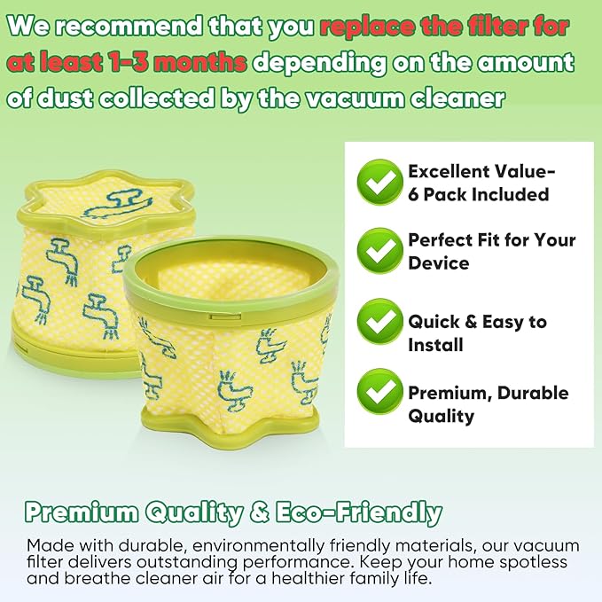 6 Pack Replacement Pre-Filter Compatible for LG CordZero A9 Series Cordless Stick Vacuum Cleaner Accessories A907GMS,A916BM, A905RM,A906SM,A925KSM,A926KSM,A929KVM -Filter Replacement Parts ADQ74774001