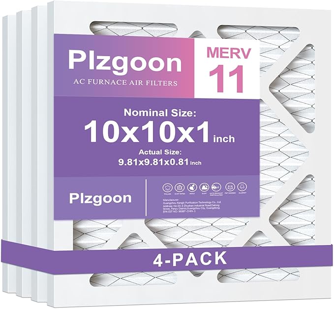 10x10x1 Air Filter MERV 11 (4 Pack) MPR 1000 Pleated Air Conditioner Filter for Home HVAC AC Furnace Filter (Exact Dimensions: 9.81"L x 9.81"W x 0.81"Th)