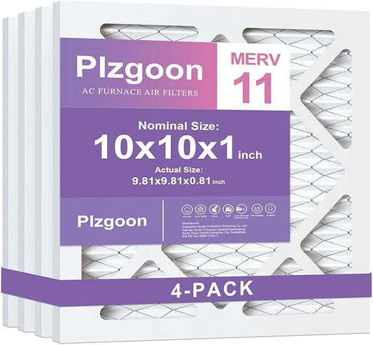 10x10x1 Air Filter MERV 11 (4 Pack) MPR 1000 Pleated Air Conditioner Filter for Home HVAC AC Furnace Filter (Exact Dimensions: 9.81"L x 9.81"W x 0.81"Th)