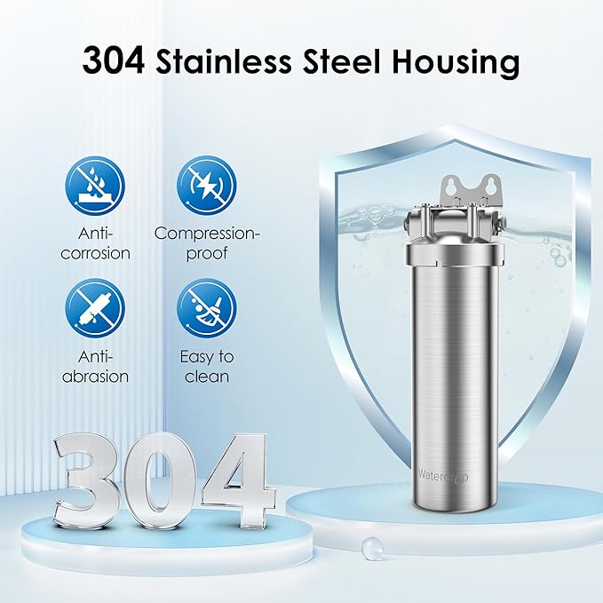 Waterdrop BS08 Under Sink Water Filter, 1 Year Lifetime Stainless Steel Water Filter System, Reduces Chlorine, Lead, Heavy Metals, Bad Taste& Odor (1 Filter & 1 Brushed Nickel Faucet Included)