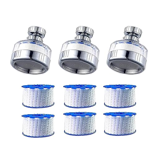 Hoorae 3-Pack Sink Faucet Filters (with 6 Replacement Filter Elements) – Designed for Use in Kitchen and Bathroom Washbasins