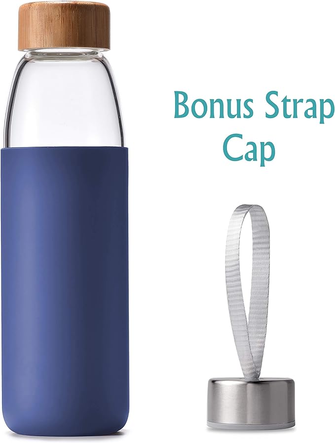 veegoal 18 Oz Borosilicate Glass Water Bottles with Bamboo Lid, BPA-FREE, Non-Slip Silicone Sleeve, and Stainless Steel Leak Proof Lid - Reusable Glass Bottle for Men and Women