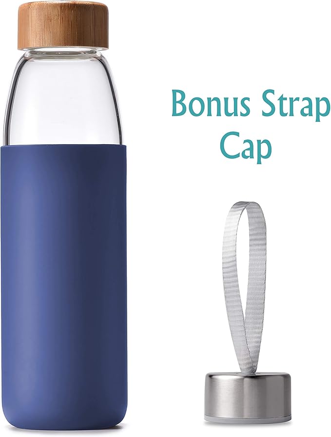 veegoal 25 Oz Borosilicate Glass Water Bottles with Bamboo Lid, BPA-FREE, Non-Slip Silicone Sleeve, and Stainless Steel Leak Proof Lid - Reusable Glass Bottle for Men and Women