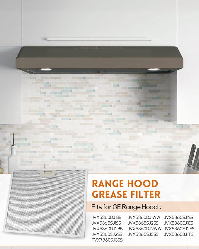 2 Pcs WB02X27203 Range Hood Grease Filter Replacement Fit for GE JVX5360DJ1BB JVX5360DJ1WW JVX5360SJ1SS JVX5365SJ1SS JVX5365SJ2SS Size 16-3/4 x 13-3/4 Inches