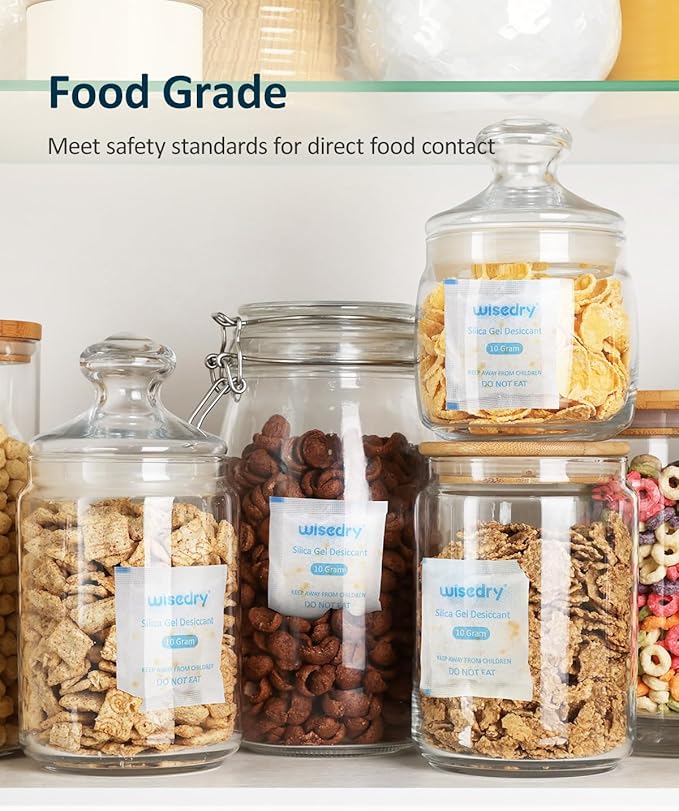 wisedry 10 Gram [30 Packs] Silica Gel Desiccant Packets Reusable for Moisture with Color Indicating Rechargeable Small Dessicant Packs Food Grade