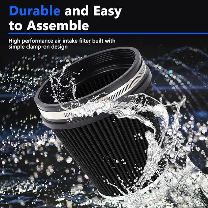 MUGE RACING 6" 152 mm High Flow Inlet Air Filter, Air Intake Cone Filter Replacement Performance Washable Clamp-On Dry, 6'' Tall(Black)