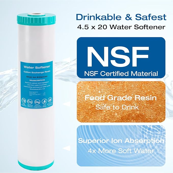 H&G Lifestyles 20 x 4.5 Whole House Water Softener Filter, Ion Exchange Filter Replacement Cartridge,Remove Calcium Magnesium,Prevent Scale Build-up,for Any 20" Whole House Water Filters System