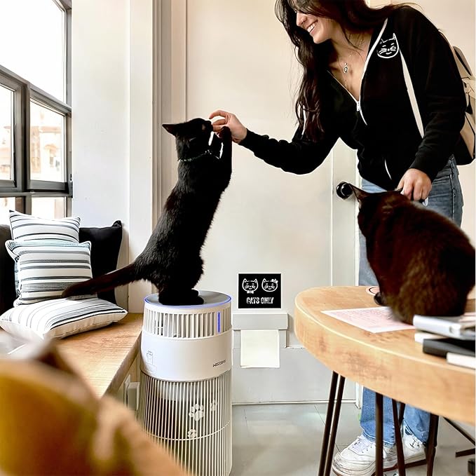 Pet Air Purifier, 3-in-1 HEPA Filter for Cat Hair Dander Odor Dust, for Home Large Room, Up to 1644 ft², Smart App Control, 360° Air Intake, W-Cat, White