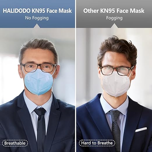 HALIDODO Individually Wrapped, 60 Packs KN95 Face Mask, 5-Ply Breathable Comfortable Safety Mask with Over 95% Filtering(Black)