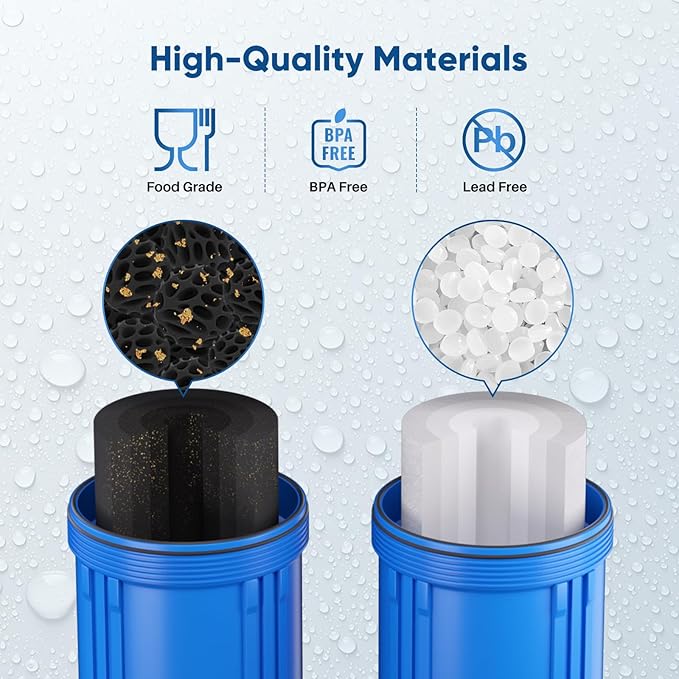 PUREPLUS 5 Micron 4.5" x 10" Whole House Water Filter Combo Kit with Sediment, KDF & Activated Carbon Block Filter, Replacement for RFC-BBSA, HD-950, WFHD13001B, WFHDC8001, FXHTC, GXWH40L,1PACK