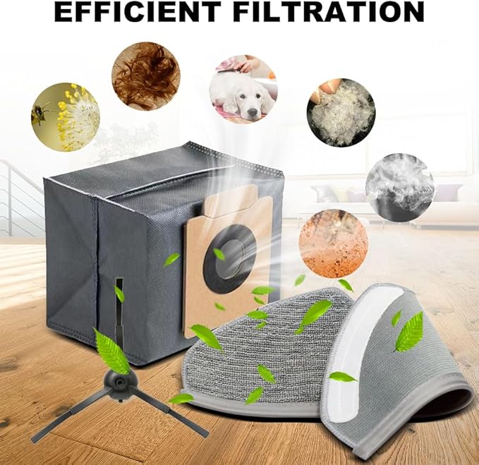 17 Pack Vacuum Replacement Parts Kit for Eufy X8 Pro, Robot Vacuum Cleaner Accessories Fit for Eufy, 1 Brush Roll, 4 Side Brushes, 4 Mop Pads, 4 HEPA Filters, and 4 Dust Bags