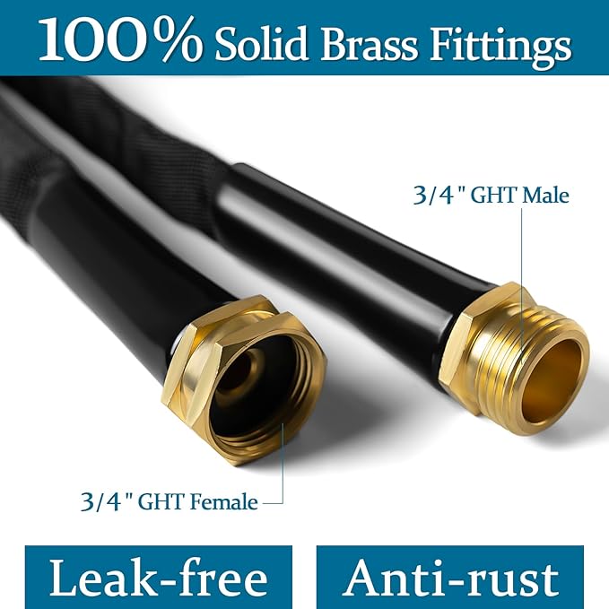 Garden Hose 100ft, Made of TPE(Not PVC), Ultra-Light & Flexible Water Hose with Solid Brass Fittings, Non-Shrinking, Easy to Storage, Drinking Water Safe Material, All-weather, Black, Newbox